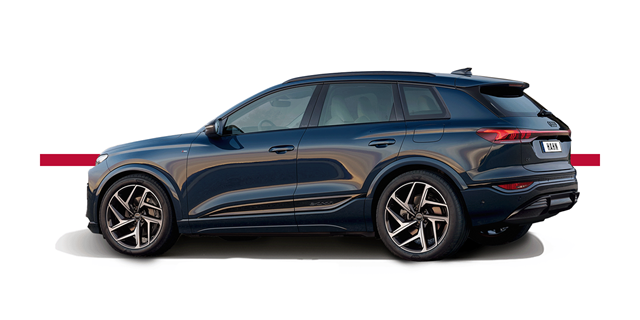 Modellfreisteller des Audi Q6 e-tron in Seitenansicht 