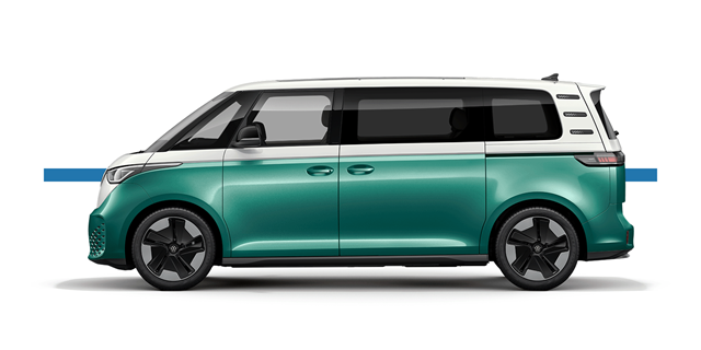Modellfreisteller des Volkswagen ID. Buzz in Seitenansicht